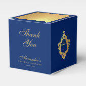 Boy First Communion Blue Faux Gold Crest Thank You フェイバーボックス (正面サイド)