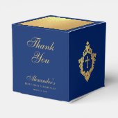 Boy First Communion Blue Faux Gold Crest Thank You フェイバーボックス (裏面サイド)
