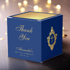 Boy First Communion Blue Faux Gold Crest Thank You フェイバーボックス
