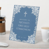 Boy First Communion Blue Silverへようこそ離れ 台座サイン (インサイチュ)