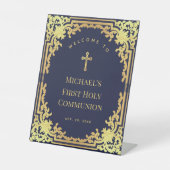 Boy First Communion Navy Blue金ゴールド歓迎 台座サイン (正面)