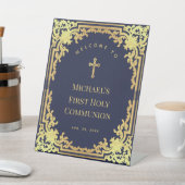 Boy First Communion Navy Blue金ゴールド歓迎 台座サイン (インサイチュ)