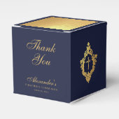 Boy First Communion Navy Blue Gold Crest Thank You フェイバーボックス (正面サイド)