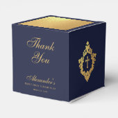 Boy First Communion Navy Blue Gold Crest Thank You フェイバーボックス (裏面サイド)