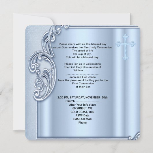 Boy First Holy Communion Blue写真確認2 招待状 (裏面)