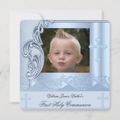 Boy First Holy Communion Blue写真確認2 招待状 (正面)