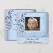 Boy First Holy Communion Blue写真確認3 招待状 (正面/裏面)