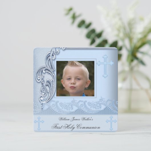 Boy First Holy Communion Blue写真確認3 招待状 (スタンド正面)
