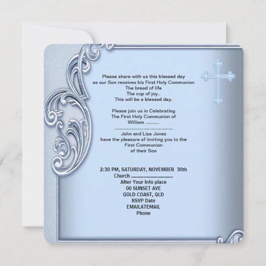 Boy First Holy Communion Blue写真確認3 招待状 (裏面)