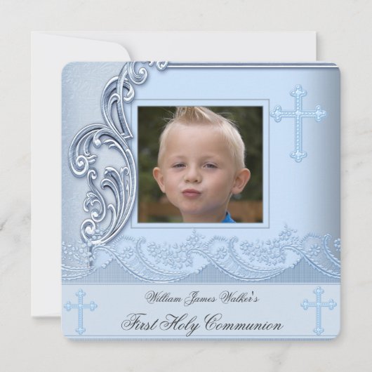 Boy First Holy Communion Blue写真確認3 招待状 (正面)