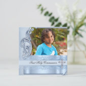 Boy First Holy Communion Blue写真確認 招待状 (スタンド正面)