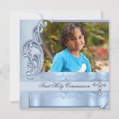 Boy First Holy Communion Blue写真確認 招待状 (正面)