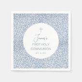 Boy First Holy Communion Blue White Floral Pattern スタンダードカクテルナプキン (正面)