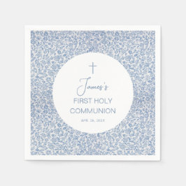Boy First Holy Communion Blue White Floral Pattern スタンダードカクテルナプキン