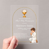 Boy First Holy Communion Gold Boho Arch & Chalice アクリル招待状 (インサイチュ (ポータブル))