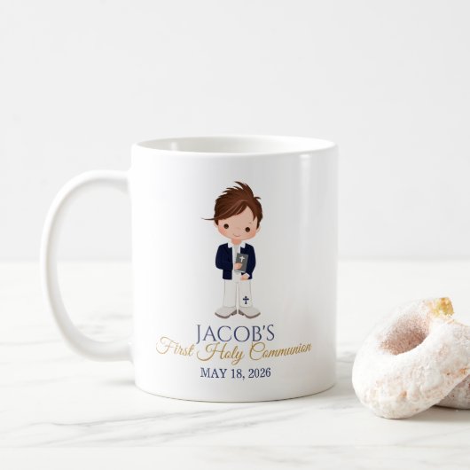 Boy First Holy Communion Minimalist Ceramic Mug  コーヒーマグカップ (ドーナツ)