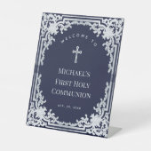 Boy First Holy Communion Navy Blueヴィンテージへようこそ 台座サイン (正面)