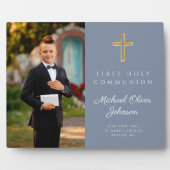 Boy First Holy Communion Photo Dusty Blue フォトプラーク (正面)