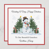 Boy First Second Third Christmas Snowman Card シーズンカード (正面/裏面)