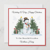 Boy First Second Third Christmas Snowman Card シーズンカード (正面)