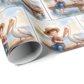 Boy Fishing On a Dock With a Pelican ラッピングペーパー (ロールコーナー)