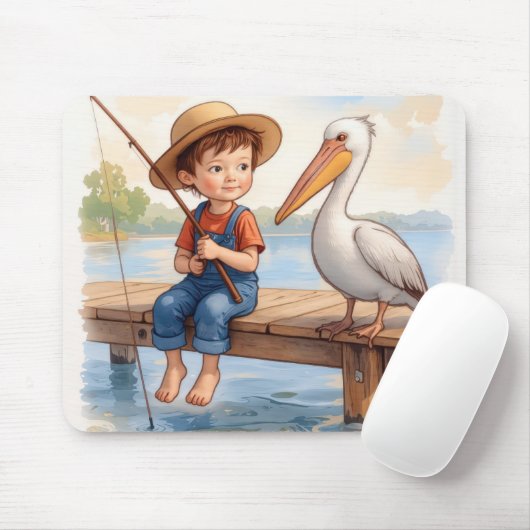 Boy Fishing With a Pelican マウスパッド (マウス)