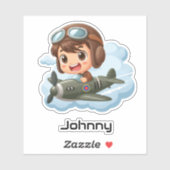 Boy Flying Airplane Clouds Fun Kids Personalized シール (シート)