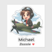  Boy Flying Airplane Clouds Fun Kids Personalized シール (シート)
