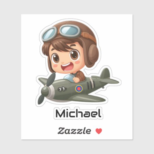  Boy Flying Airplane Clouds Fun Kids Personalized シール (シート)
