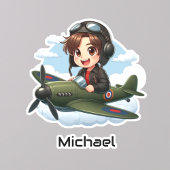  Boy Flying Airplane Clouds Fun Kids Personalized シール