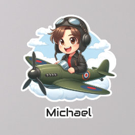  Boy Flying Airplane Clouds Fun Kids Personalized シール