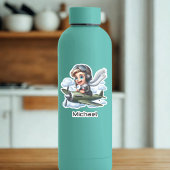 Boy Flying Airplane Clouds Fun Kids Personalized シール