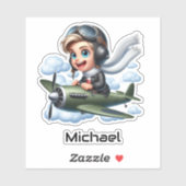 Boy Flying Airplane Clouds Fun Kids Personalized シール (シート)