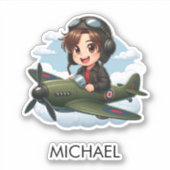 Boy Flying Airplane Cute Kids Personalized シール (正面)