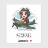 Boy Flying Airplane Cute Kids Personalized シール (シート)