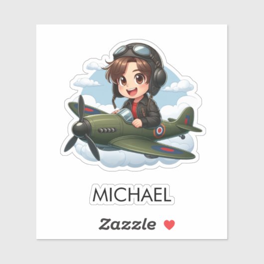 Boy Flying Airplane Cute Kids Personalized シール (シート)