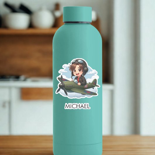 Boy Flying Airplane Cute Kids Personalized シール