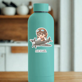 Boy Flying Airplane Cute Kids Personalized シール