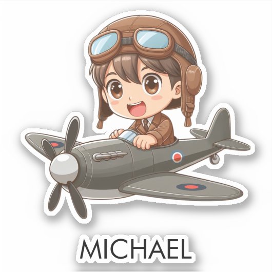 Boy Flying Airplane Cute Kids Personalized シール (正面)
