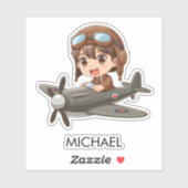 Boy Flying Airplane Cute Kids Personalized シール (シート)