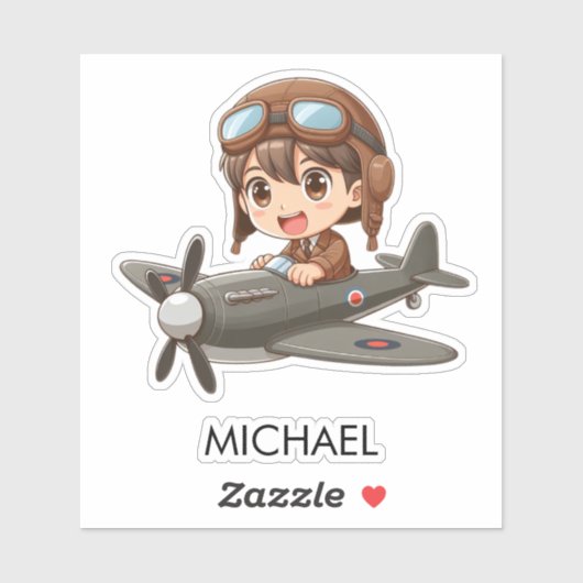 Boy Flying Airplane Cute Kids Personalized シール (シート)