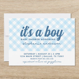 Boy Gingham Baby Shower 招待状