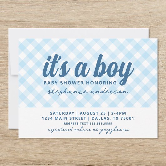 Boy Gingham Baby Shower 招待状