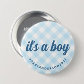 Boy Gingham Baby Shower 缶バッジ (正面&裏面)