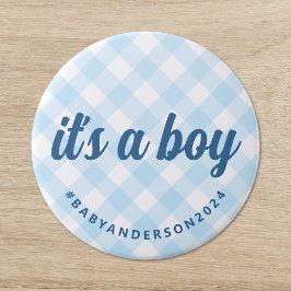 Boy Gingham Baby Shower 缶バッジ