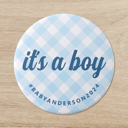 Boy Gingham Baby Shower 缶バッジ