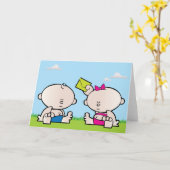 Boy Girlツイングリーティングカード カード (黄色い花)