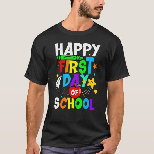 Boy Girl Pupil Happy First 1st Day Of School Back Tシャツ (正面)