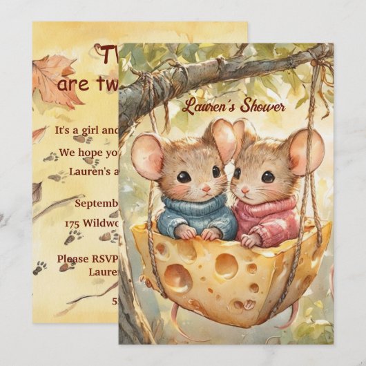 Boy Girl Twin Baby Digital Download Invitation 招待状 (正面/裏面)