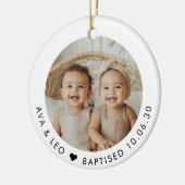 Boy Girl Twins Baptism Photo Keepsake セラミックオーナメント (左)